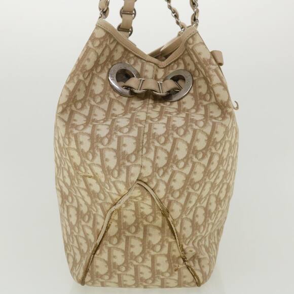 DIOR Trotter Canvas Chain Tote Bag Pvc Leather Beige - Picture 5 of 13